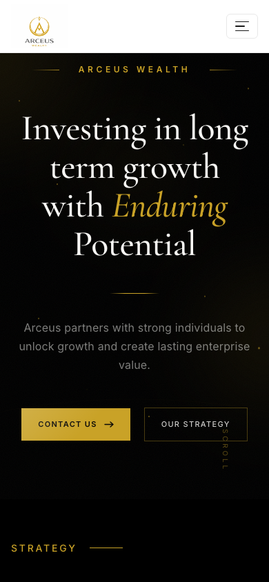 Arceus Private Capital website — mobile