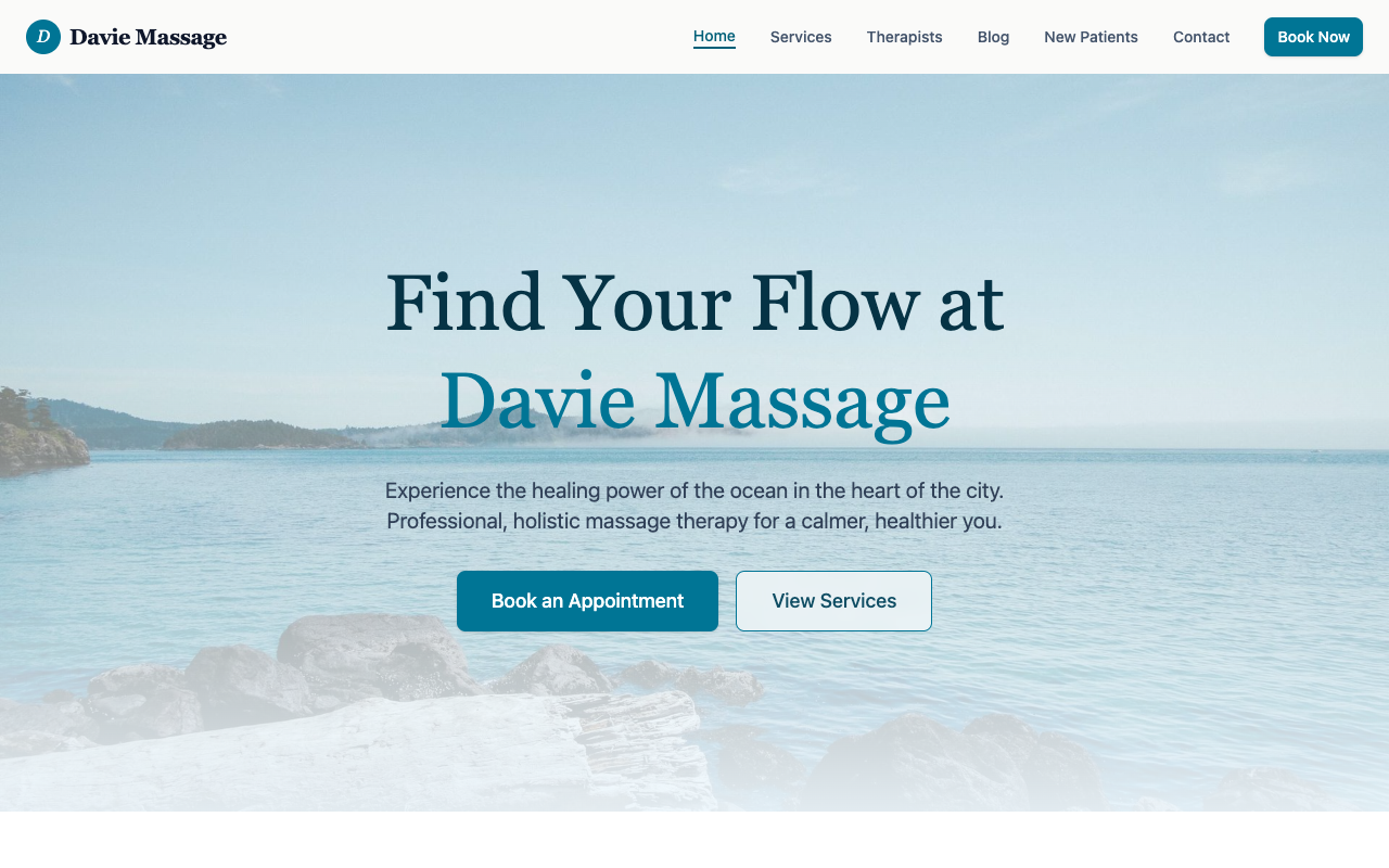 Davie Massage Therapy wellness clinic website preview